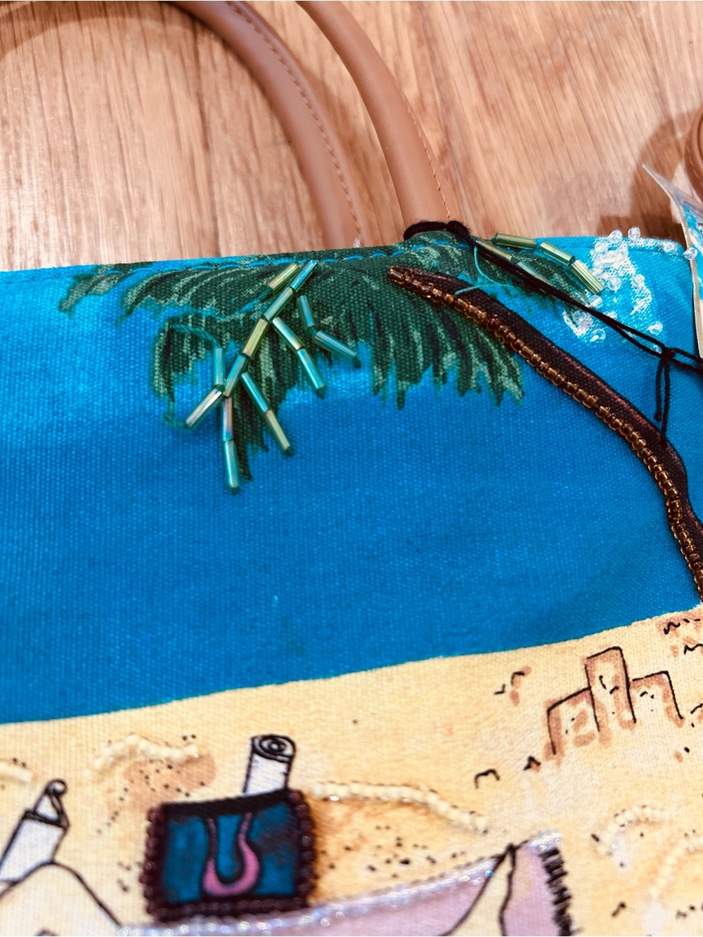 Beach Illustration Mini Crossbody Bag in Blue and Tan - Picture 7 of 7